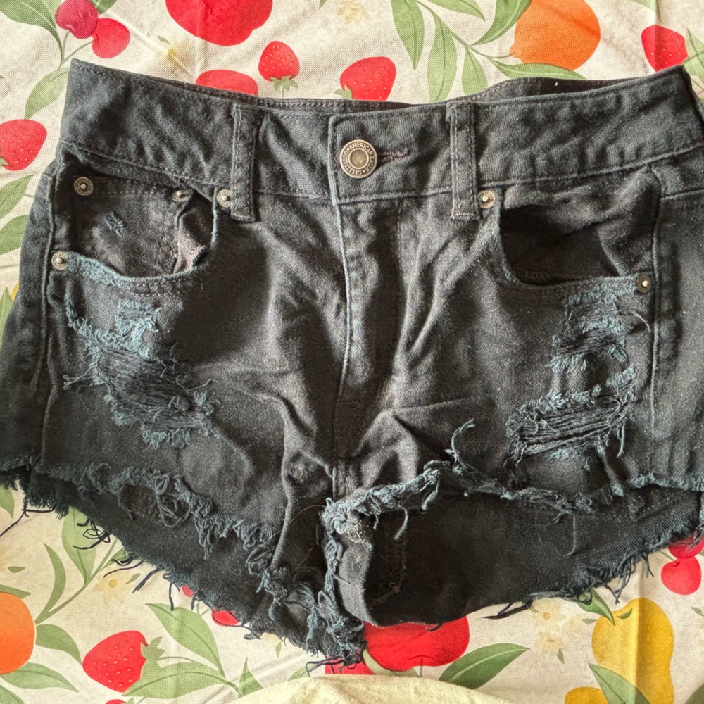 American Eagle Outfitters Black Frayed Jean Shorts